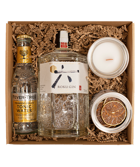 Roku Gin Box szárított lime-mal és gin&tonic illatú gyertyával
